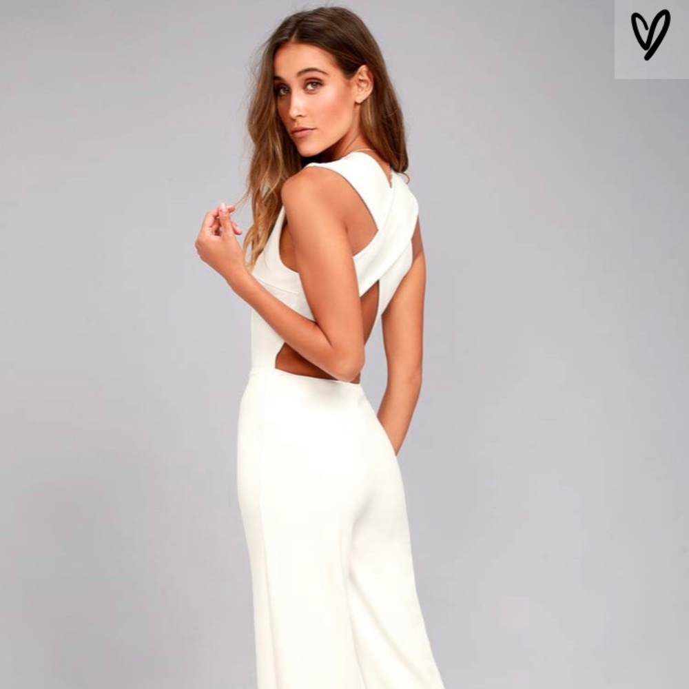 Lulus Thinking out loud white backless jumpsuit